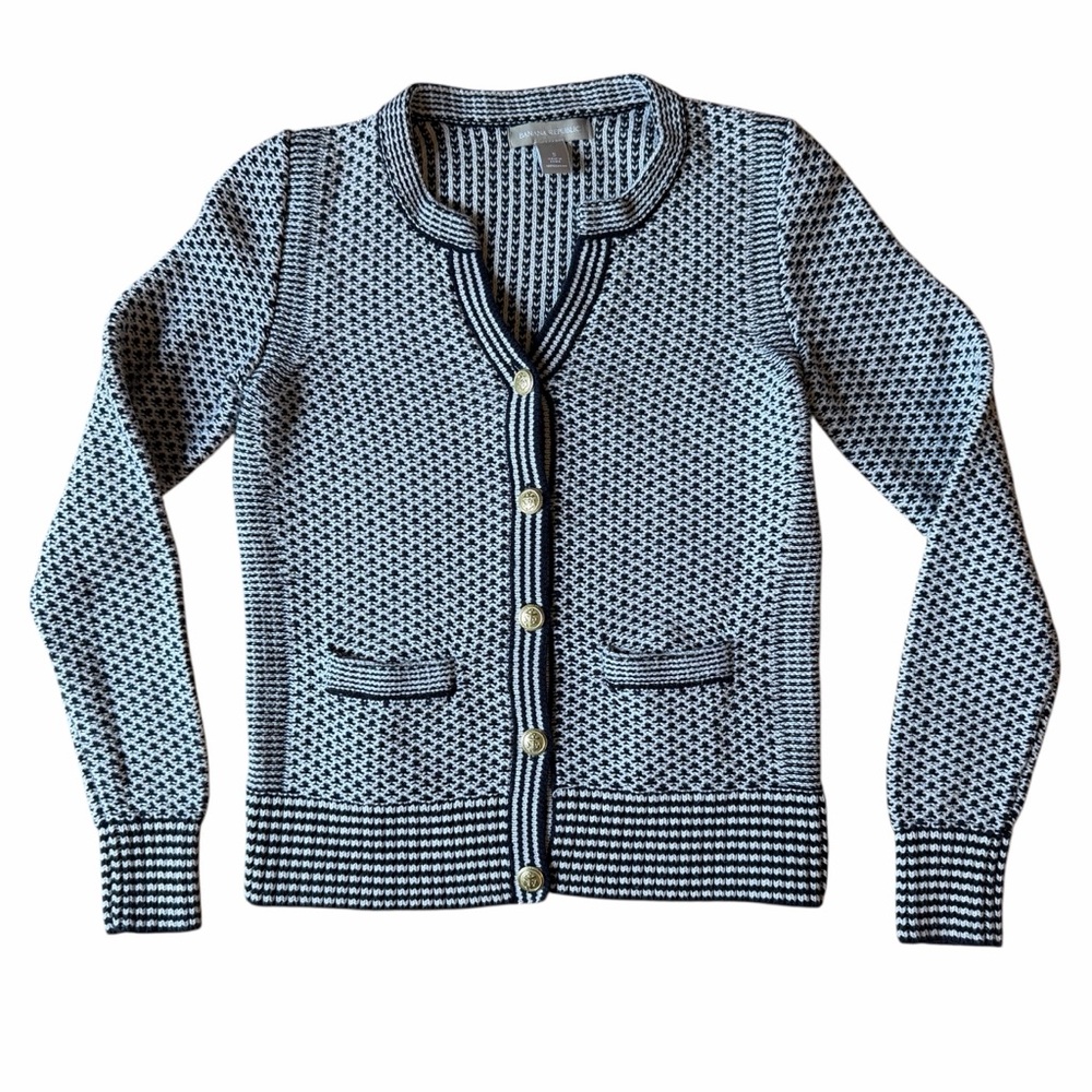 Banana Republic Cotton Navy Blue White Cardigan Gold Anchor Buttons Small